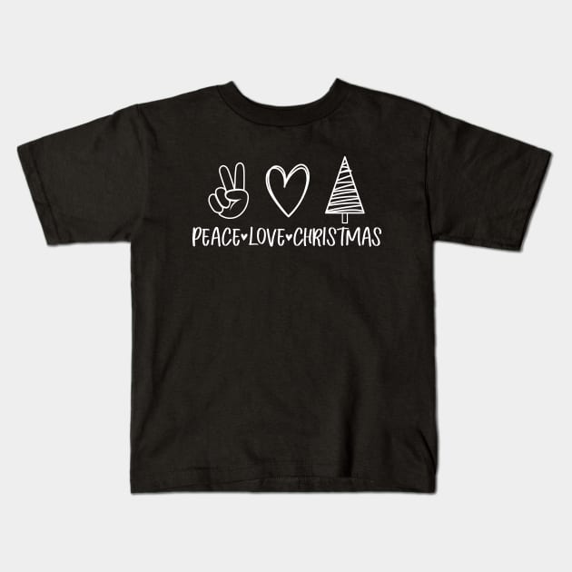 Peace love christmas with heart and christmas tree Kids T-Shirt by colorbyte